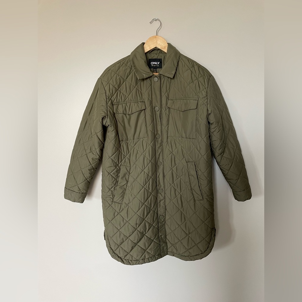 ONLY Long Green Quilted Jacket
